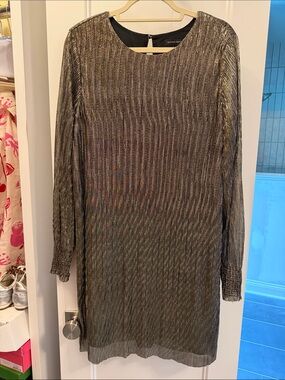 J. Crew Metallic Long-Sleeve Shift Dress in Gold and Black